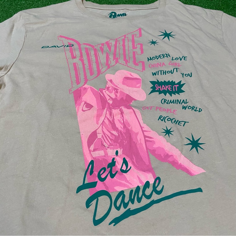 David Bowie Let's Dance Short Sleeve Tee - Pink Graphic on Cream